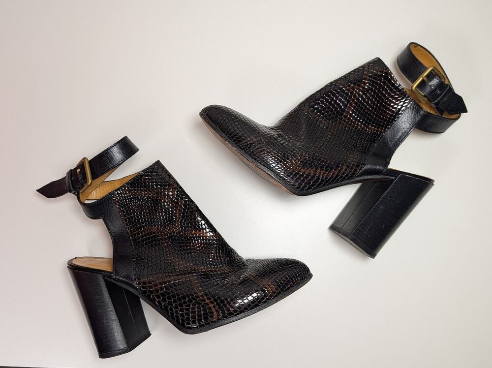 Billy Reid Italian Snakeskin Heels Mules w/ Strap 7